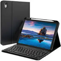 Accezz Étui de tablette portefeuille Bluetooth Clavier Apple iPad 11 (2025) 11 pouces A16 / iPad 10 (2022) 10.9 pouces - AZERTY / FR - Noir