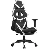 vidaXL Fauteuil gaming avec fonction massage et repose-pieds, en similicuir noir et blanc