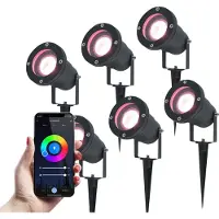V-TAC - Lot de 6 spots à piquet LED connectés 5,5W 345lm RGBWW IP44 Noir