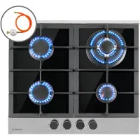 Klarstein Plaque de Cuisson Gaz 4 Feux, Table de Cuisson à Gaz 4 Brûleurs, Plaque Gaz 8.0 kW, Piano Cuisine Gaz en Acier Inoxydable, Plaque de Cuisson Gaz Encastrable, Plaque a Gaz Cuisine Inox
