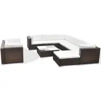 vidaXL Ensemble de salon de jardin 10 pièces avec coussins Poly rotin brun