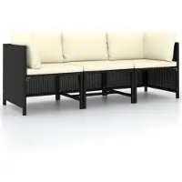vidaXL Canapé de jardin 3 places avec coussins Noir Poly Rattan