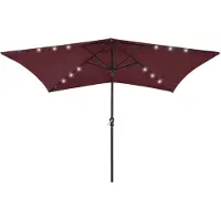 vidaXL Parasol avec LED et mât en acier rouge bordeaux 2x3 m