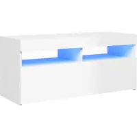 vidaXL Armoire TV avec lampes LED blanc brillant 90x35x40 cm
