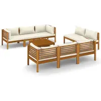 vidaXL Ensemble de salon de jardin 9 pièces avec coussins Crème Bois massif Acacia