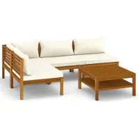 vidaXL Ensemble de salon de jardin 5 pièces avec coussins Crème Bois massif Acacia