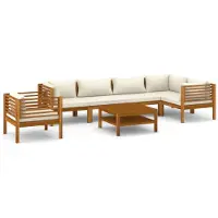 vidaXL Ensemble de salon de jardin 7 pièces avec coussins Crème Bois massif Acacia