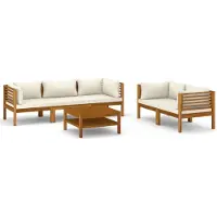 vidaXL Ensemble de salon de jardin 6 pièces avec coussins Crème Bois massif Acacia