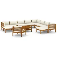 vidaXL Ensemble de salon de jardin 12 pièces avec coussins Crème Bois massif Acacia