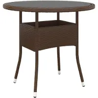vidaXL Table de jardin Ø80x75 cm verre dur et poly rotin brun