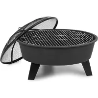Blumfeldt Braséro de jardin - Nolana - Foyer de terrasse - Grille barbecue Ø64 cm - Pare-étincelles - Charbon ou bois - Acier noir