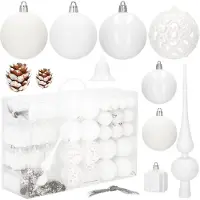 Springos Boules de Noël - - 100 pièces - Plastique incassable - Blanc - Décorations variées