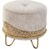 Fijalo Repose-pieds DKD Home Decor 51 x 51 x 44,5 cm Mousse Beige Golden Velvet MDF Bois Ethnique 40 % Métal