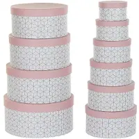 DKD Home Decor jeu de boîtes de rangement empilables rond rose carton