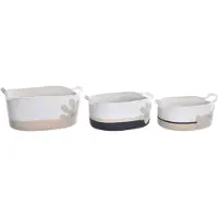 DKD Home Decor Lot de paniers bois blanc, gris, crème - Couleur:CRÈME