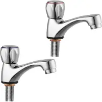 Ferrestock URBEL FSKFGB004 Set de 2 robinets de lavabo simples, eau froide/chaude, supports de fixation, poignée en zinc et corps en laiton