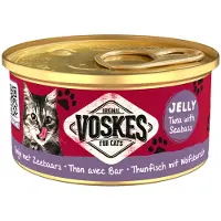 Voskes Jelly Tuna with Seabass 24 x 85 g : 100 % thon et bar en gelée, aliment complémentaire pour chat