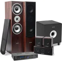 Fenton kit home cinéma - AV550BT 5.1 versterker met walnoot speakers en actieve subwoofer (Set, 200 W), Enceinte hifi + home cinéma, Marron