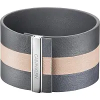 Calvin Klein Bracelet exclusif pour femme en cuir véritable avec large rayure contrastée, bijou de bras, taille XS (15 cm), KJ9KAB0902XS, anthracite/beige