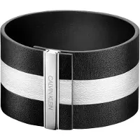 Calvin Klein Bracelet moderne pour femme en cuir véritable avec large bande contrastée, taille XS (15 cm), KJ9KBB0901, Noir/Blanc