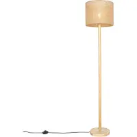 QAZQA Lampadaire intelligent en bois avec abat-jour en lin naturel 32 cm incl. Wifi A60 - Mels