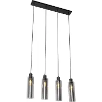 QAZQA Suspension moderne noire avec verre fumé 4 lumières - Stavelot