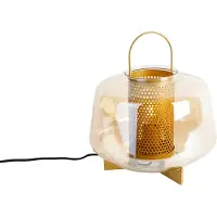 QAZQA Lampe de table Art déco dorée avec verre ambre 30 cm - Kevin