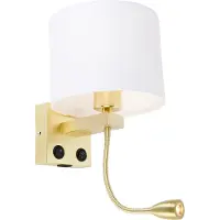 QAZQA Applique murale dorée avec USB et abat-jour blanc 18 cm - Brescia Combi