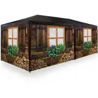 Deuba Tente de réception 6x3m design chalet bois alpage 6 parois latérales amovibles Après-Ski fête de la bière 18m²