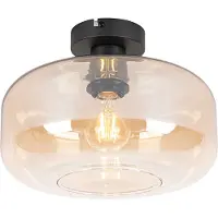 QAZQA Plafonnier intelligent noir avec verre ambré incl. Wifi A60 - Bizle