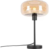 QAZQA Lampe de table Art déco noire avec verre ambre - Bizle