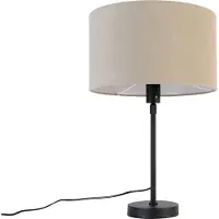 QAZQA Lampe de table noire réglable avec abat-jour brun clair 35 cm - Parte