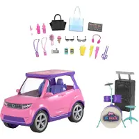Mattel Barbie "Scène libre pour les grands rêves" Voiture SUV avec scène et accessoires, set de jeu