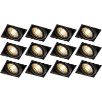 QAZQA Ensemble de 12 spots encastrés noirs GU10 orientables sans bordure - Oneon