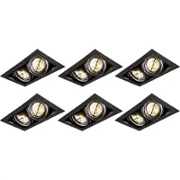 QAZQA Ensemble de 6 spots encastrés noirs AR111 orientables 2 lumières - Oneon