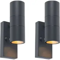 QAZQA Lot de 2 appliques murales d'extérieur gris foncé 2 lumières avec capteur crépusculaire - Duo