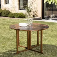 Macabane MAEVA - Table de jardin 4/5 pers.- table ronde rabats bois teck huilé