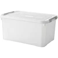 Curver Boîte de Rangement ALLIBERT Handy Box Plus 50L + Clips Gris avec Couvercle