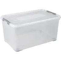 Curver Allibert boîte de rangement handy plus - clips gris - couvercle transparent et roue - 65 l
