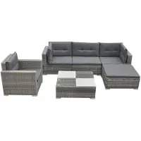 vidaXL Ensemble de salon de jardin 6 pièces avec coussins Poly Rattan Gris