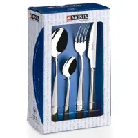 Monix Siena set de couverts 24 pièces, en acier inoxydable, design moderne avec surface polie, pour 6 personnes, épaisseur 3 mm, lavable au lave-vaisselle, couleur Argent