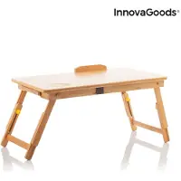 InnovaGoods Table d'appoint pliante en bambou Lapwood : plateau double, gauche inclinable, droite fixe, hauteur 21–27 cm, compacte