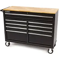 HBM Chariot à outils mobile avec plan de travail en bois - 117 cm - noir