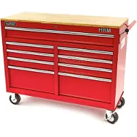 HBM Chariot à outils avec plan de travail en bois 117 cm, rouge