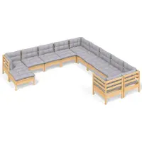 vidaXL Ensemble de salon de jardin de 11 pièces avec coussins gris en pin