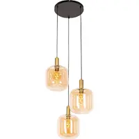 QAZQA Suspension design noire avec laiton et verre ambré 3 lumières - Zuzanna