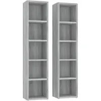 vidaXL Étagères CD 2 pcs. Gris Sonoma 21x16x93,5 cm Matériau dérivé du bois