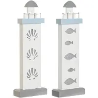 DKD Home Decor figurine décorative 14 x 5,5 x 40 cm bleu blanc phare spirales coquillage méditerranéen (2 unités) - Couleur:BLEU
