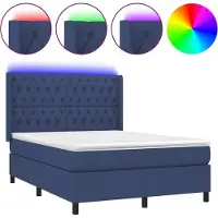 vidaXL Lit Boxspring avec matelas & LED Bleu 140x200 cm Tissu