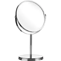 Uniq Miroir de maquillage sur pied, miroir chromé, diamètre 19 cm, hauteur 35 cm